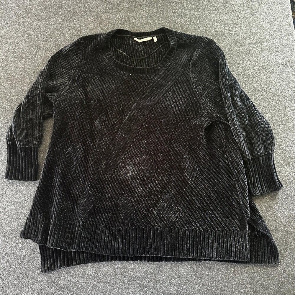 Soft‎ Surroundings Black Chenille Diamond Knit Sweater 3X Plus Size Crewneck